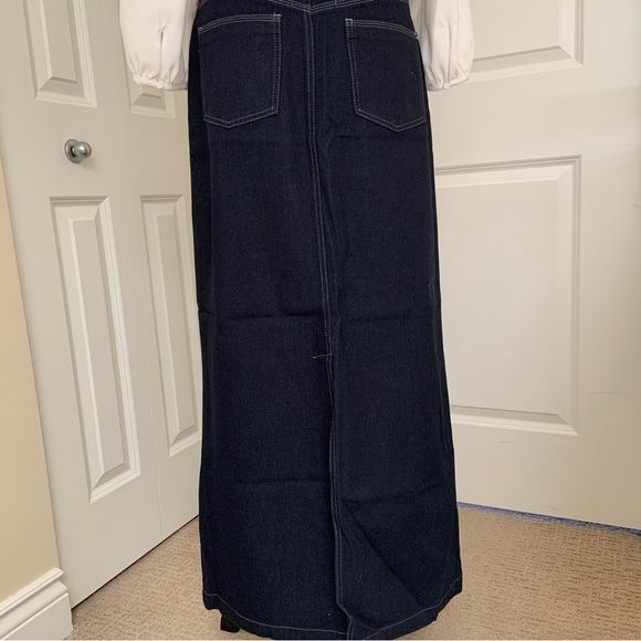 NAVY DENIM MAXI SKIRT / SLIT / WHITE STITCHING / SMALL - XTRA SMALL - Picture 2 of 4